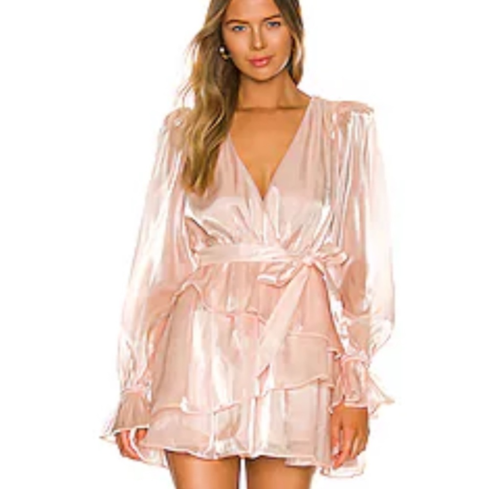 Elegant Pink Satin Wrap Dress